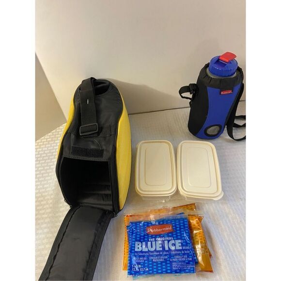Rubbermaid dual carrier lunch tote (2) 12oz containers, blue ice, bottle vintage - Picture 1 of 6